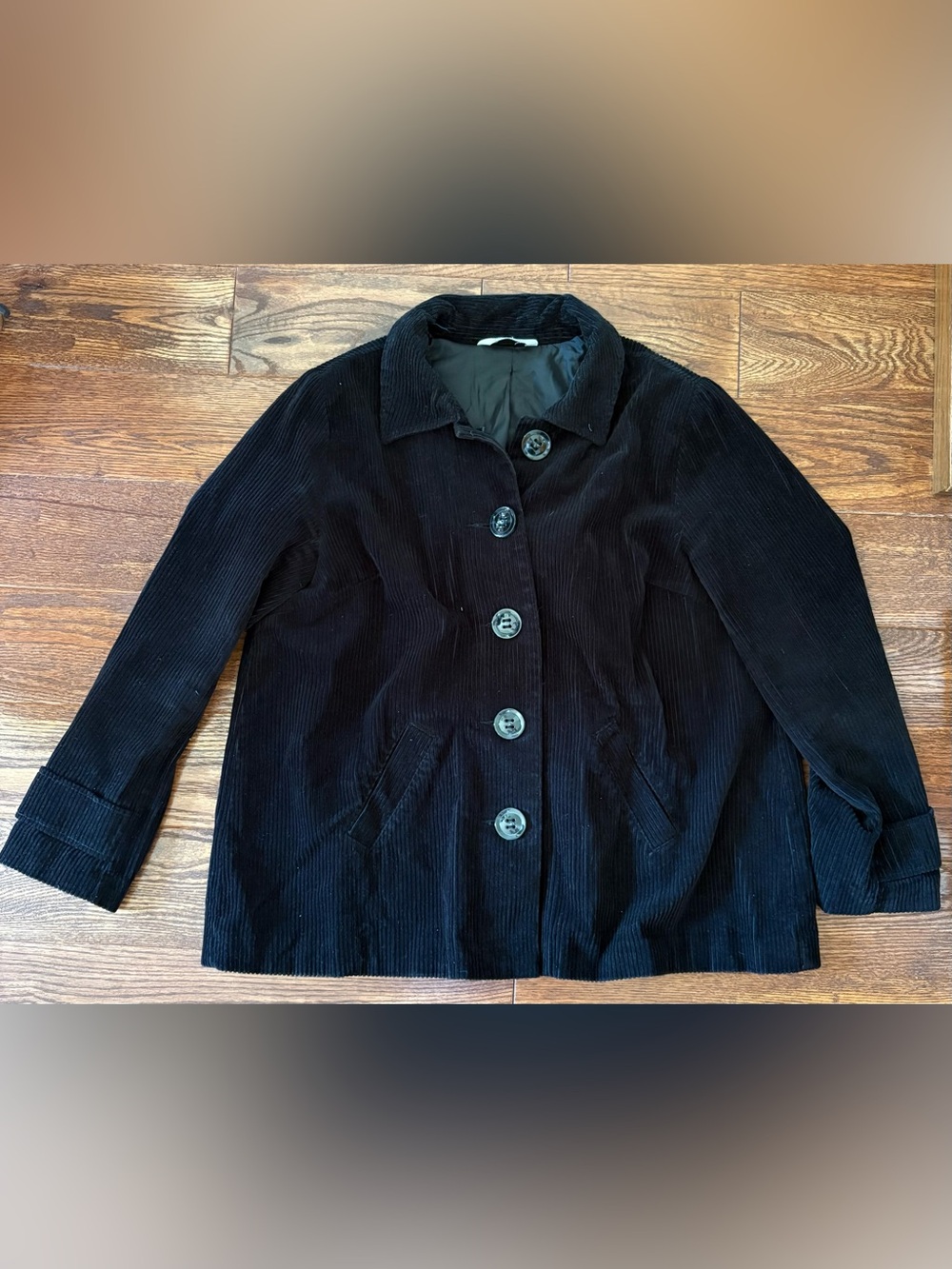 Relativity Black Corduroy Button-Front Pea Coat